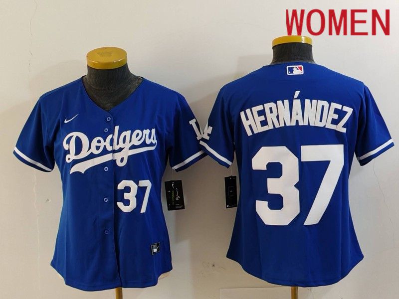 Women Los Angeles Dodgers #37 Hernandez Blue Nike Game 2024 MLB Jersey style 7263->women mlb jersey->Women Jersey